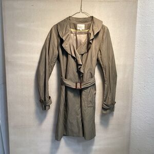 loft crinkle trench rain coat small green belted ruffled collar